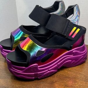 Anthony Wang Rainbow Watch Me Glow Platform Sandals Funky Shoes, Womens sz 8.5